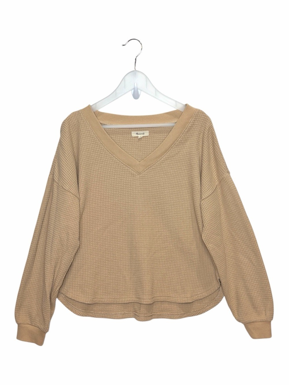 Madewell NI071 Waffle Knit Thermal Top Size M Toasted Sesame Relaxed Fit
